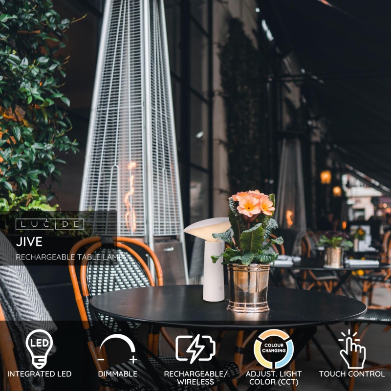 Lucide JIVE - Nabíjacia stolová lampa Outdoor - Batéria - Ø 13,7 cm - LED Rozm. - 1x4W 6500K - IP44 - 3 StepDim - Biela